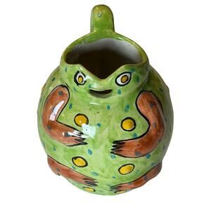 MEXICO Green with Yellow Spots Hand painted Frog Pitcher